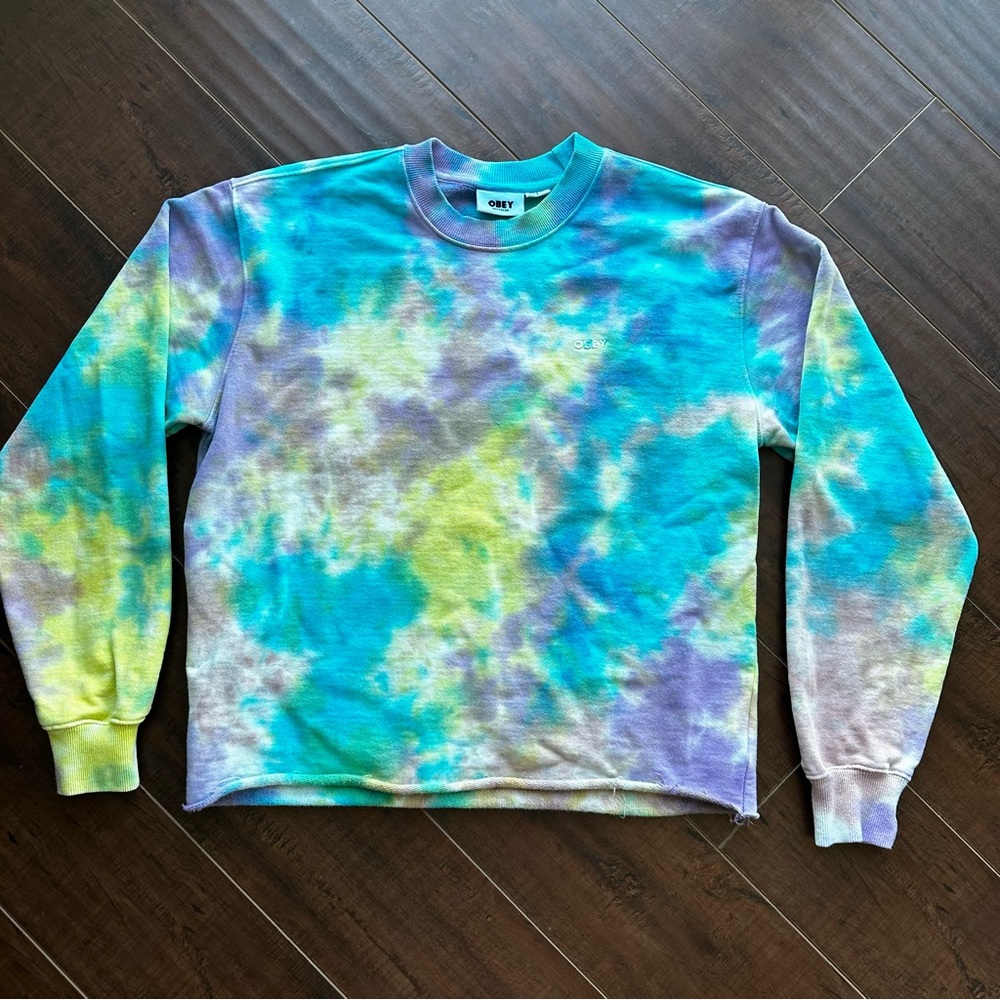 OBEY Recycled Tie Dye Crewneck Sweatshirt Sz SMALL